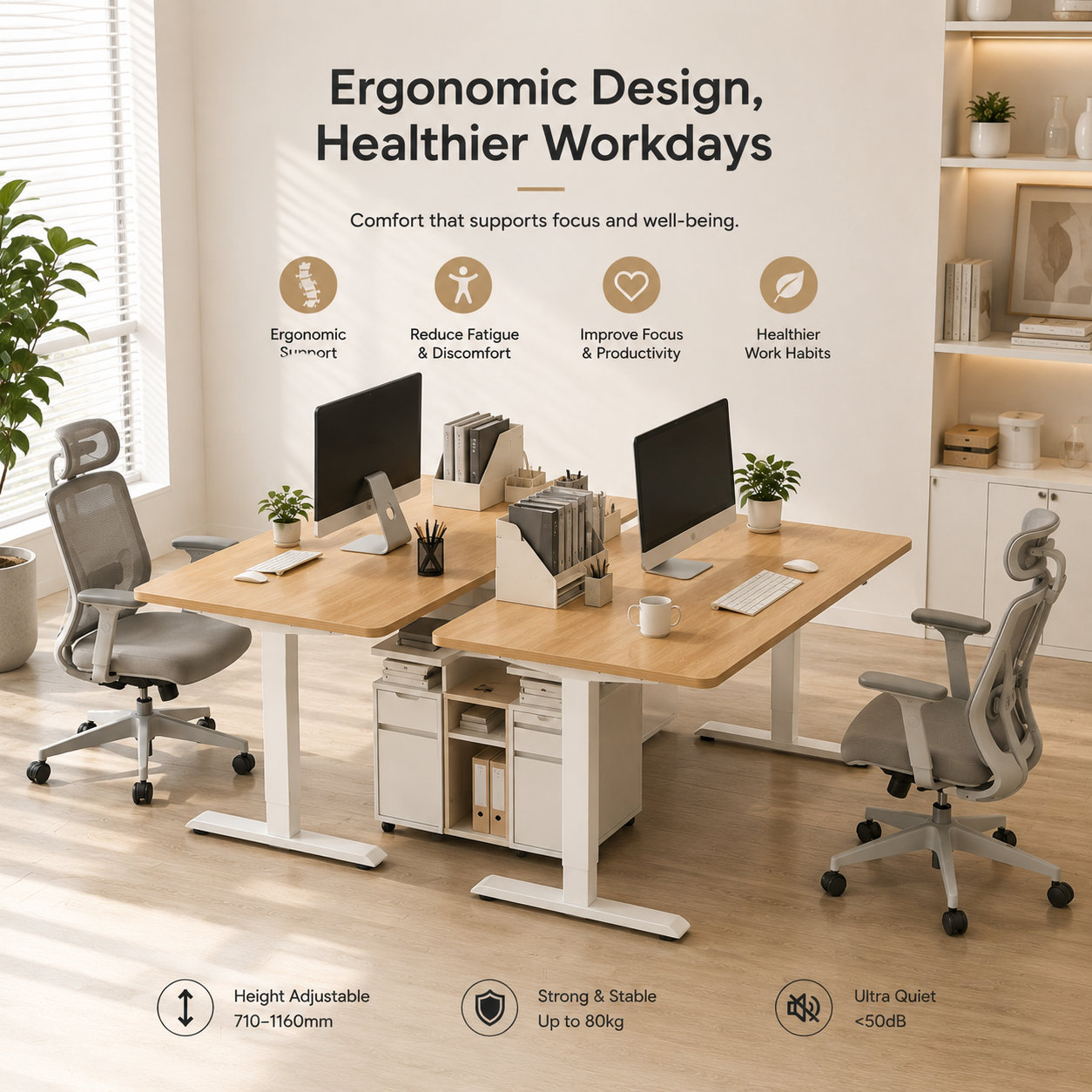 DK-02 Single-Motor Lift Desk Base | Standardized Project Frame for Call Centers and Training Facilities