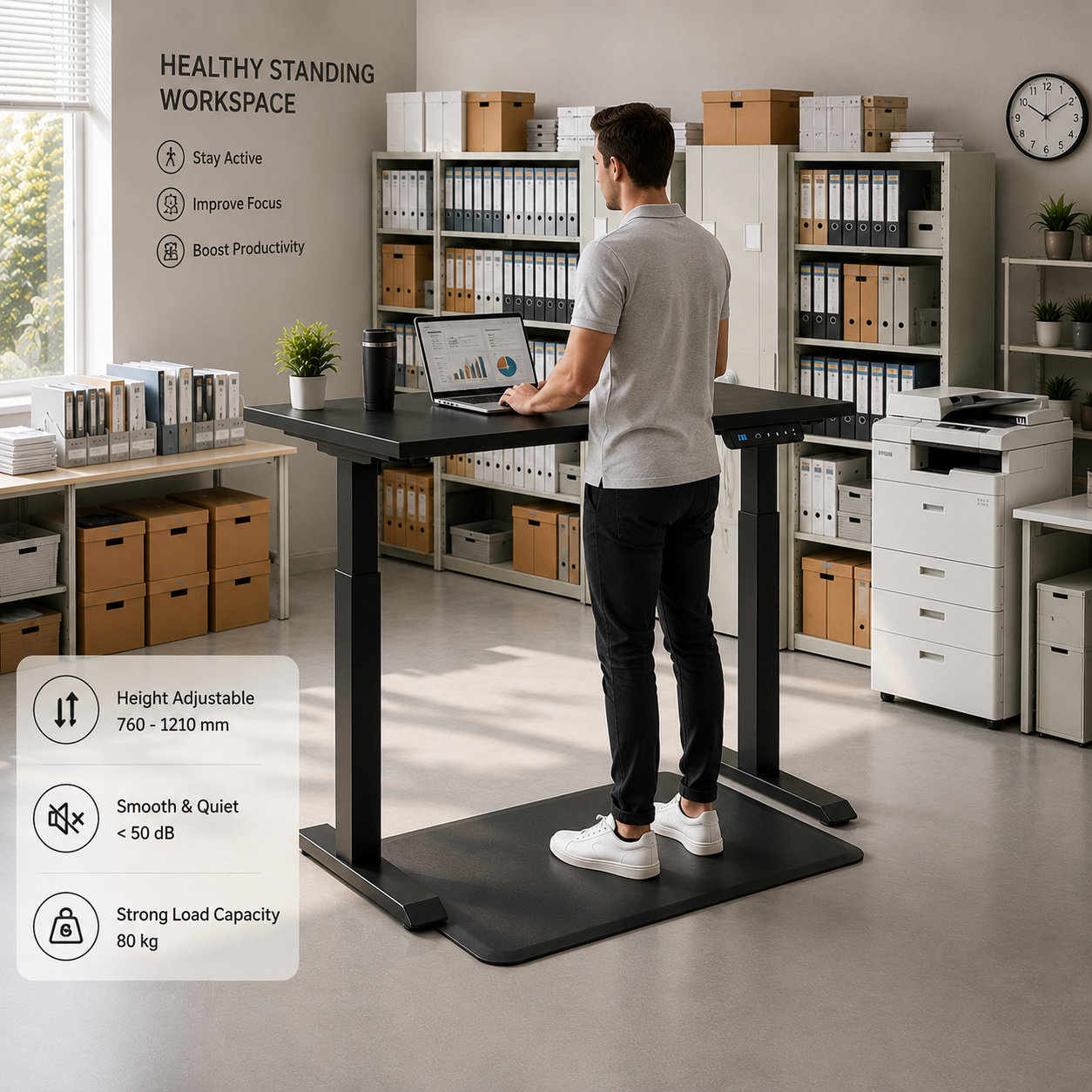 YT-01 Ergonomic Single Motor Two-Stage Standing Desk with Convenient Height Adjustment for Executive Offices