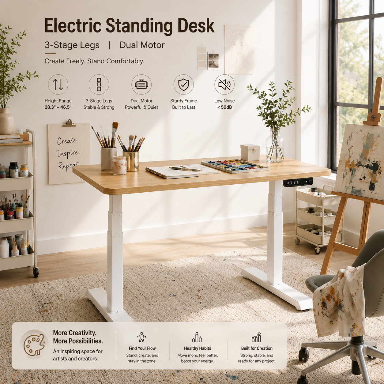 ZY-03 Dual Drive Three-Stage Standing Desk Frame with T-Base Stability for Multi-Site Office Rollouts