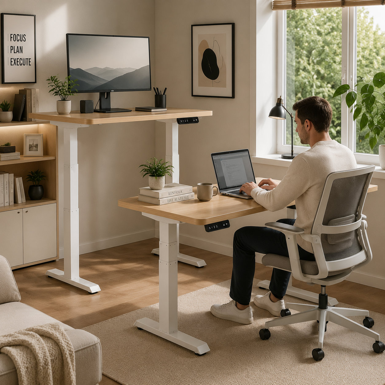 ZY-03 Two-Motor Three-Stage Electric Office Desk Frame with 620-1270 mm Height Range for Shared Offices