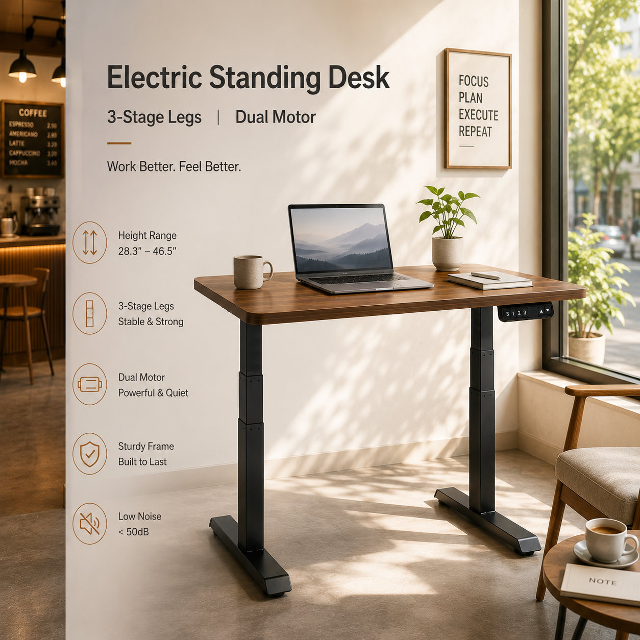 ZY-03 Dual Motor Triple-Stage Sit-Stand Desk Base with Adjustable Width and Stable T-Legs for Bulk Office Projects