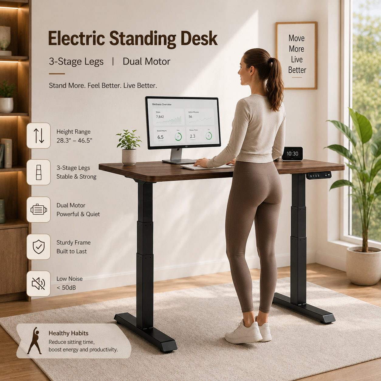 ZY-03 Dual Motor 3-Stage Electric Height Adjustable Standing Desk Frame with Wide Lift Range for Corporate Offices
