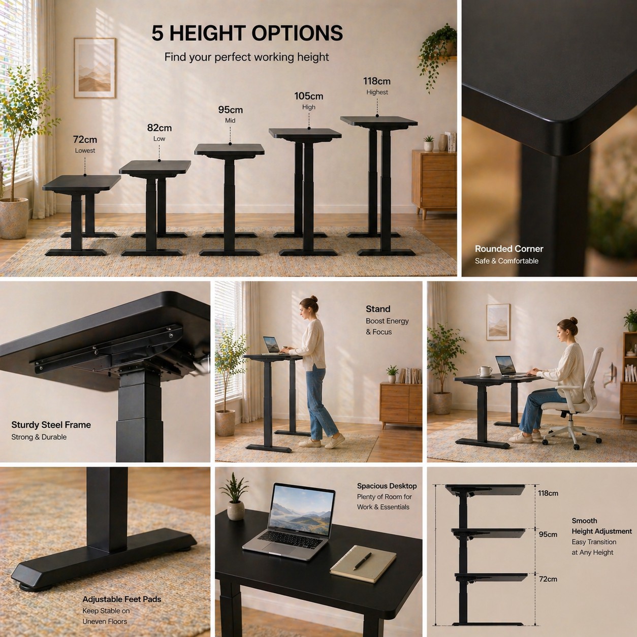 ZY-02 Dual Motor Sit Stand Workstation 2-Stage Electric Desk with Quiet Operation for Offices