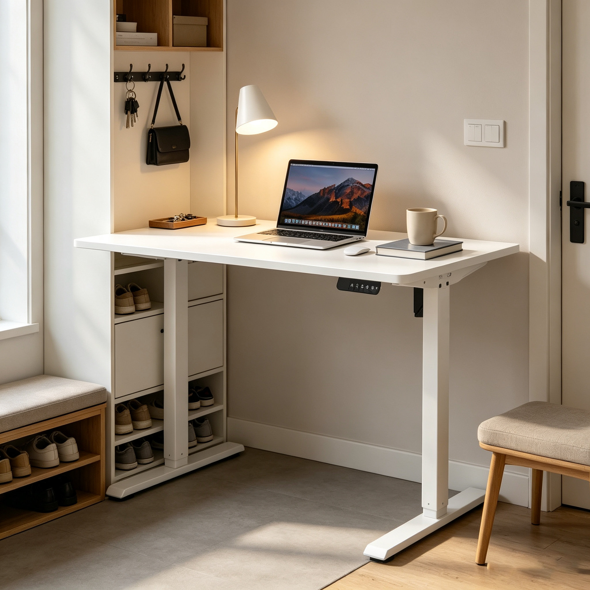 FY-02 Telescopic Electric Sit-Stand Desk Base – Space-Saving Adjustable Width for Open-Plan Offices
