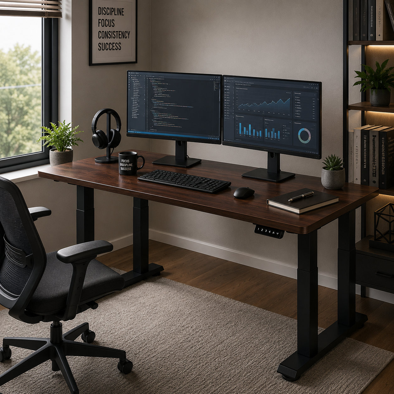 FY-03 4-Leg Dual Motor Creator Standing Desk with Large Desktop Support for Video Production Rooms