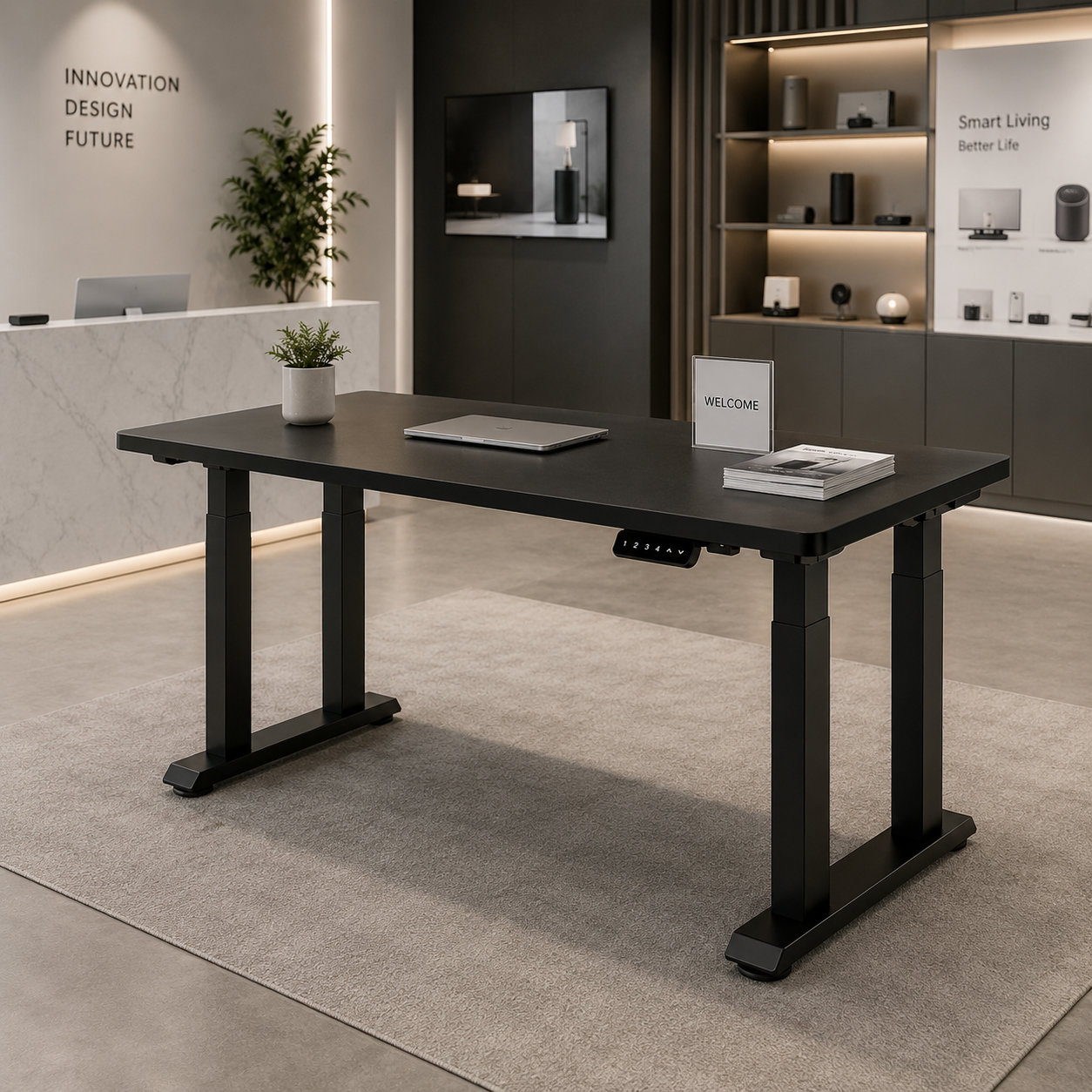 FY-03 Four Leg Dual Motor Wide Work Surface Standing Desk with Memory Control for Premium Home Studios