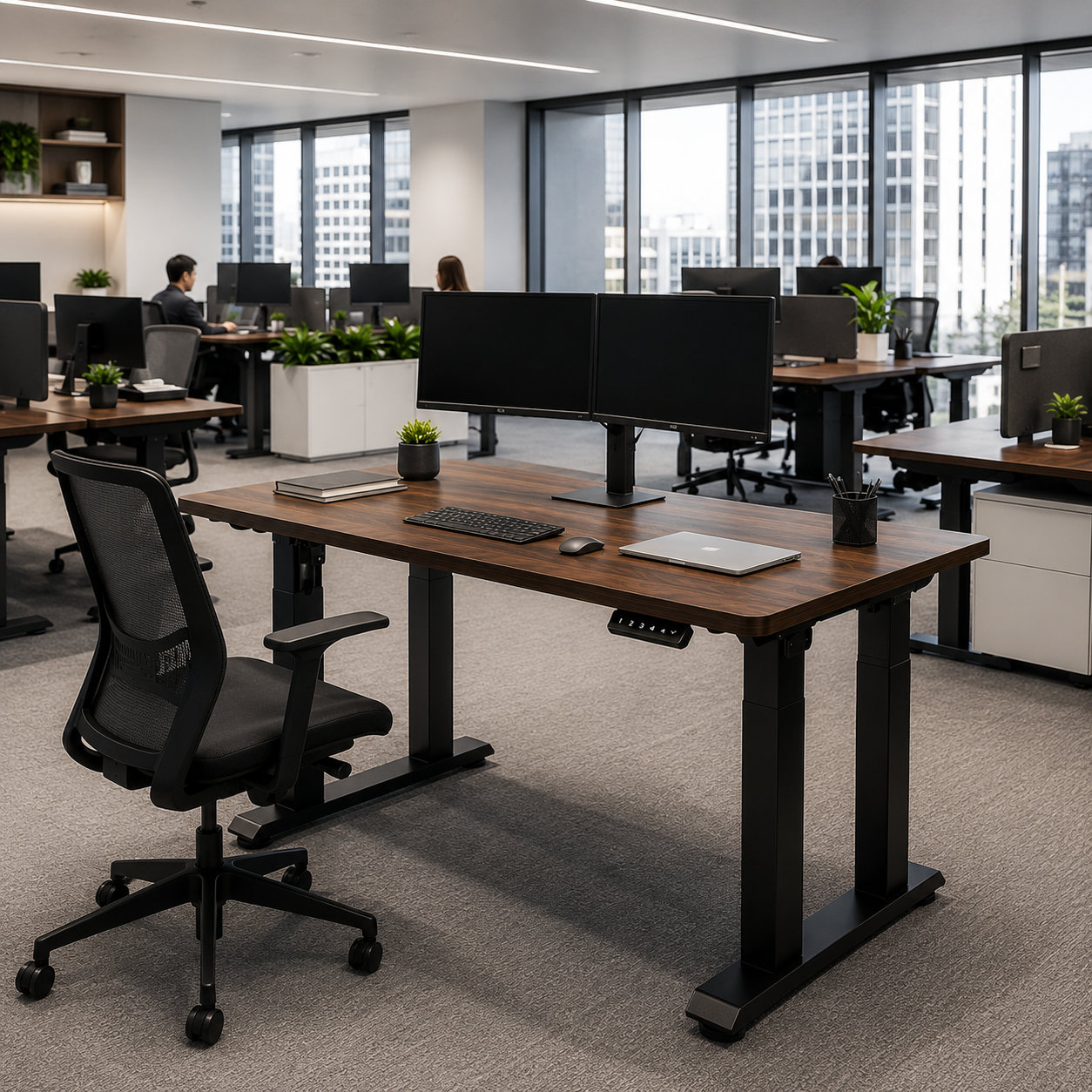 FY-03 Premium Four Leg Sit Stand Office Desk with Dual Motors for Conference and Executive Spaces