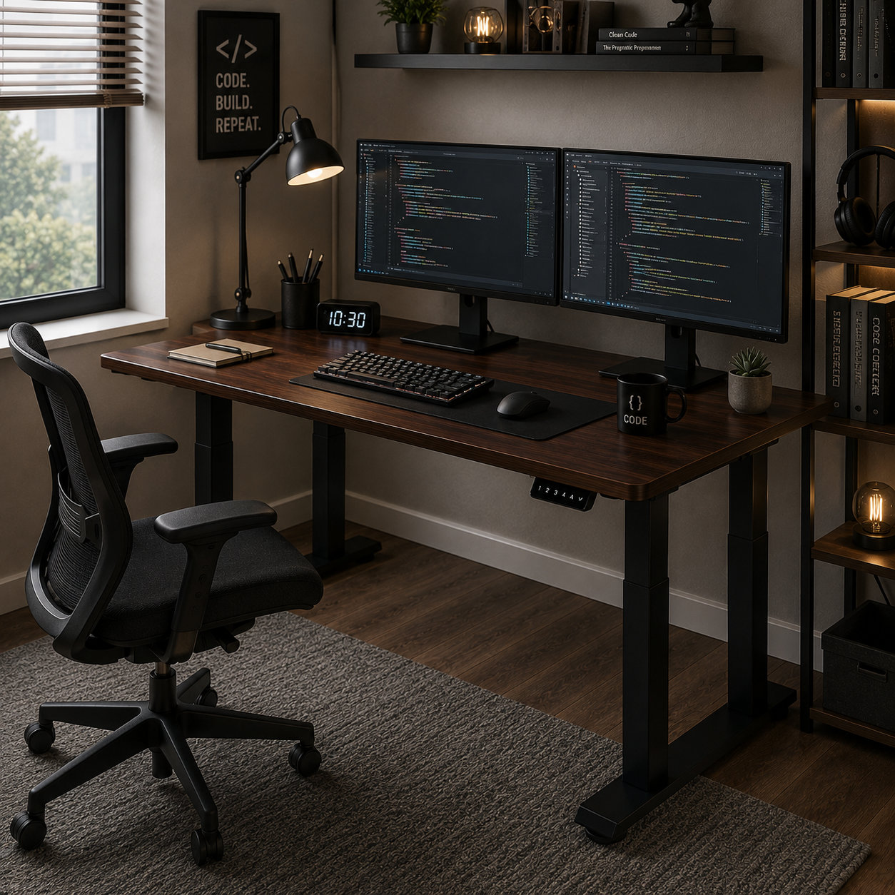 FY-03 Four Leg Electric Lift Desk with Dual Motor Stability for Trading Company Office Showrooms