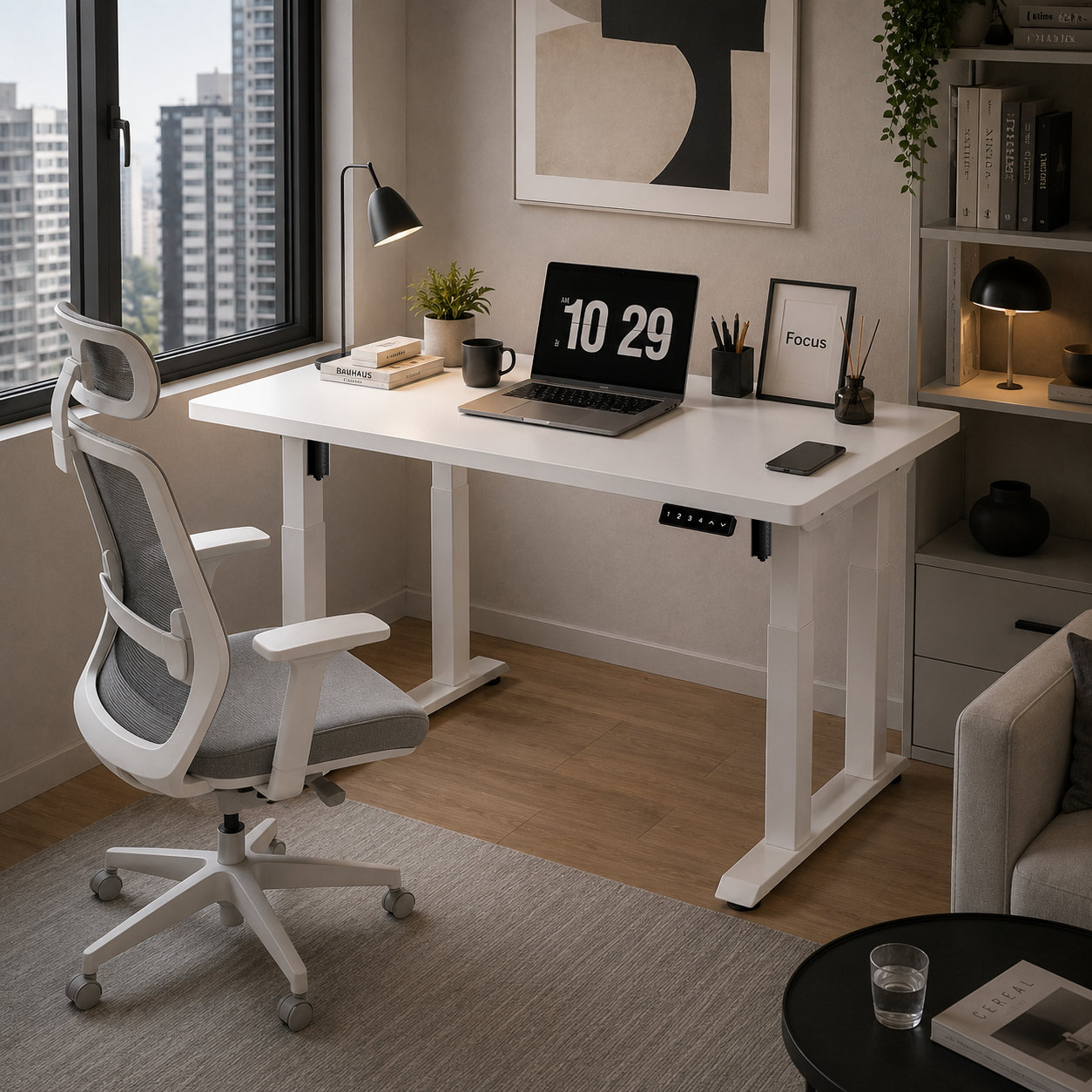 FY-03 Four Column Dual Motor Standing Table with Memory Keypad for Professional Home Office