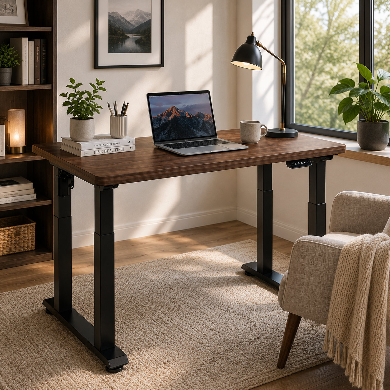 FY-03 Commercial Four Leg Electric Sit Stand Desk with Dual Motors for Multi-Monitor Workstations
