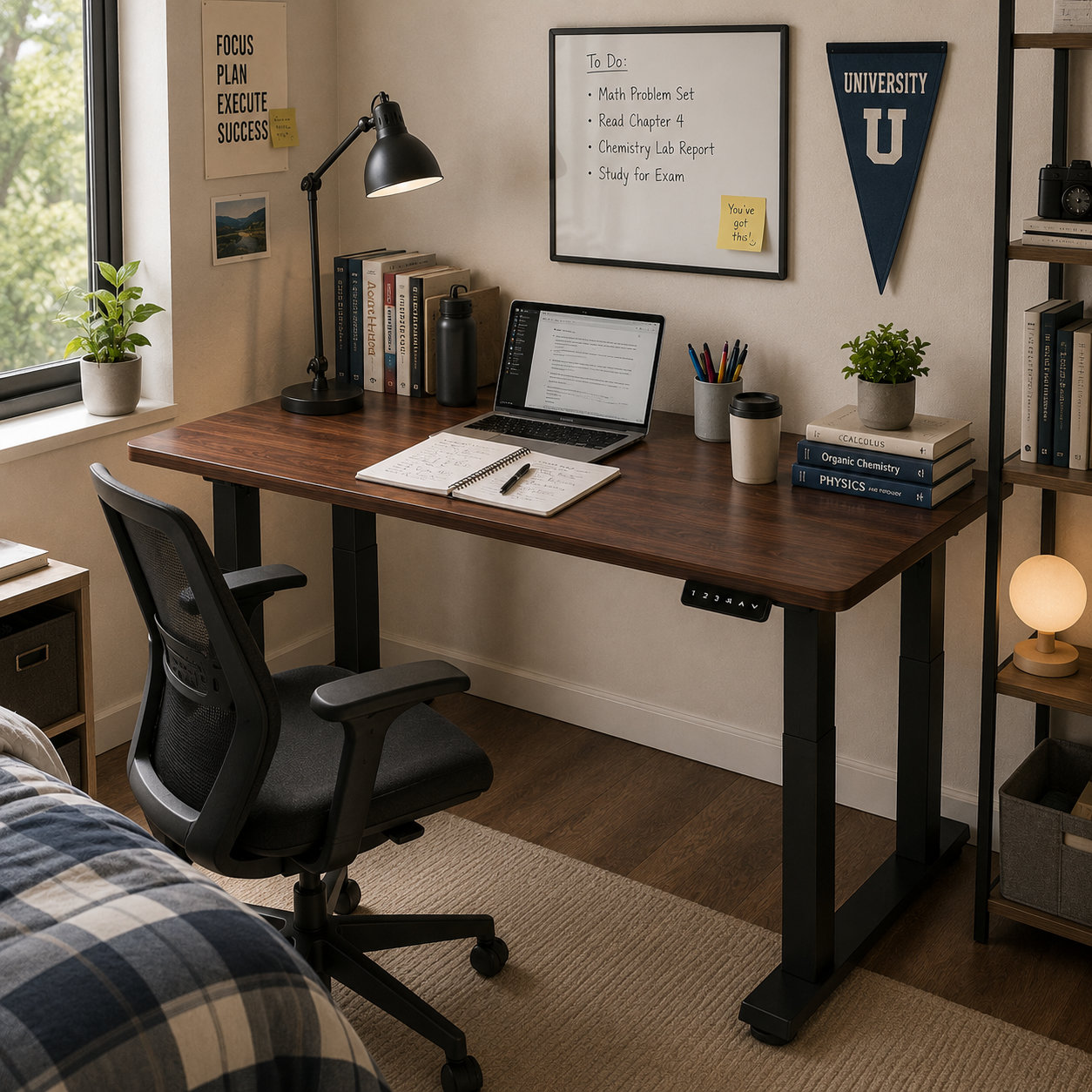 FY-03 Dual Motor Four Column Adjustable Desk with Spacious Desktop for Creative Home Studios