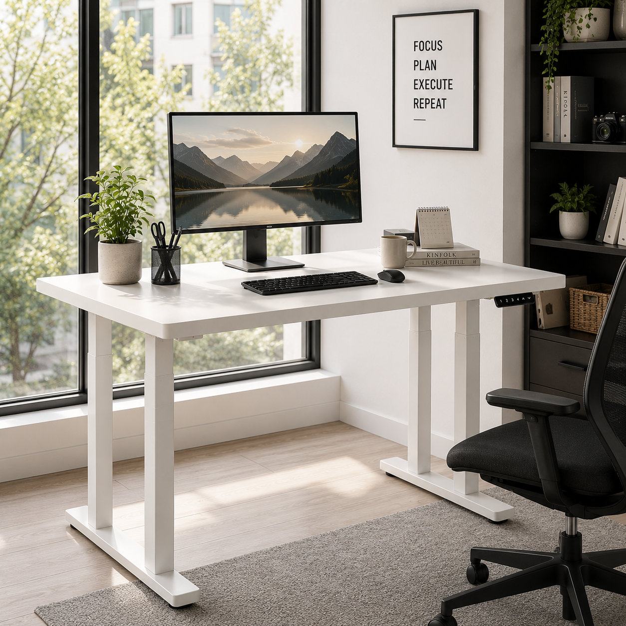 FY-03 Four Leg Sit Stand Desk with Dual Motor Memory Keypad for Home Office Distribution