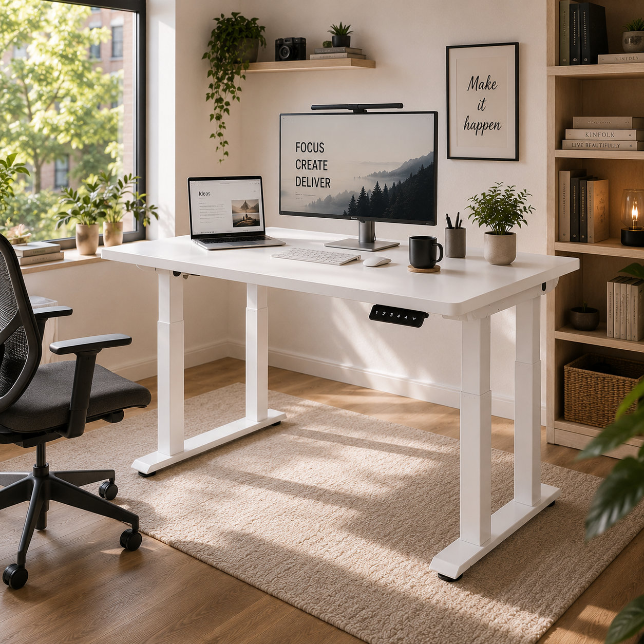 FY-03 Heavy Duty Four Leg Height Adjustable Desk with Dual Motors for Commercial Projects
