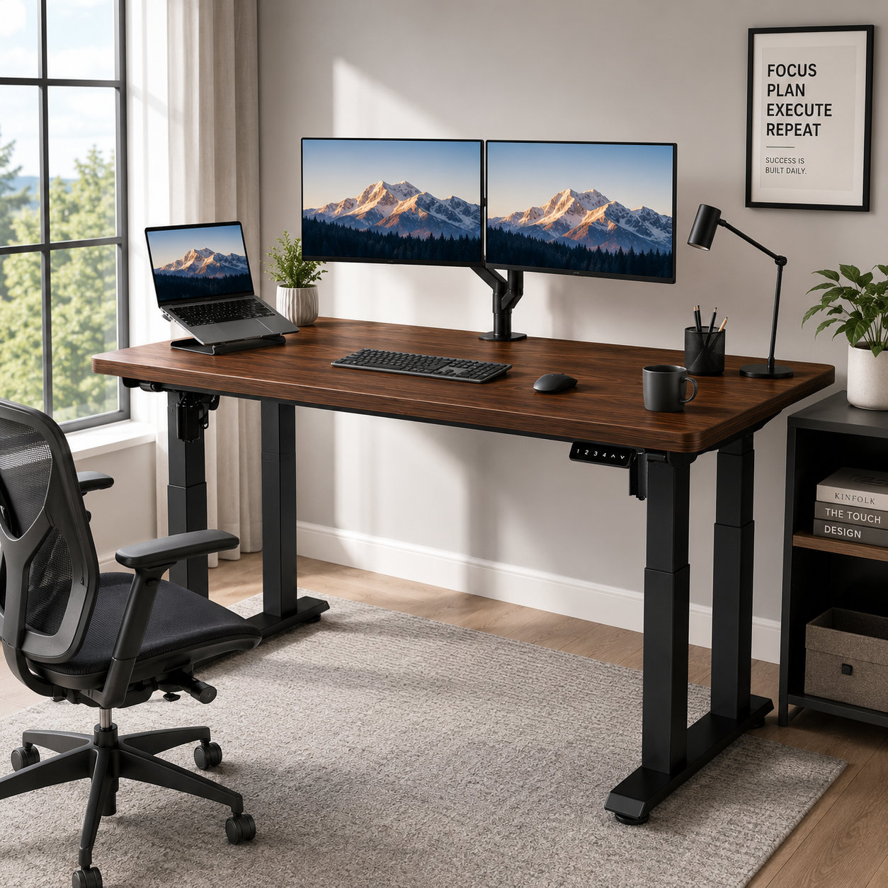 FY-03 Dual Motor Four Leg Adjustable Office Desk with Anti-Wobble Frame for Team Collaboration