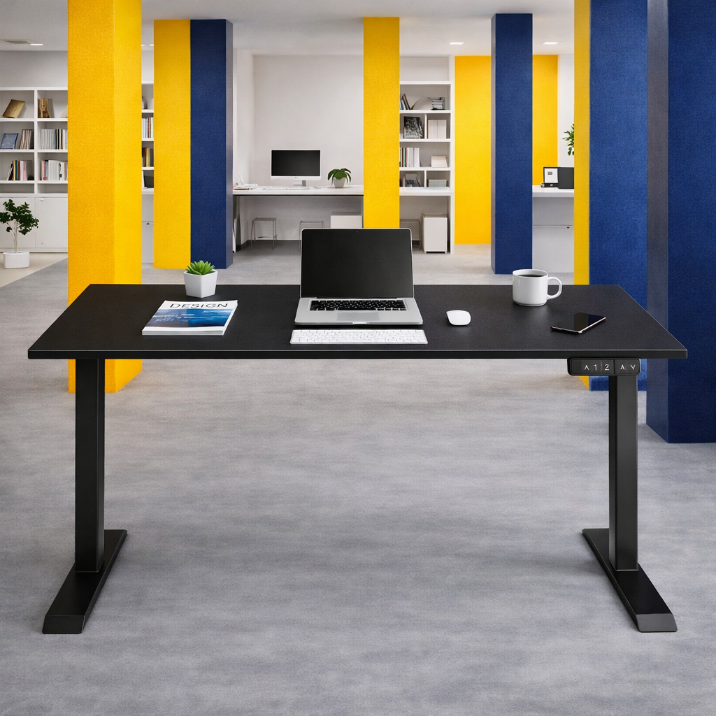 ZY-02 Electric Standing Desk with Blue Yellow Block Background Workspace