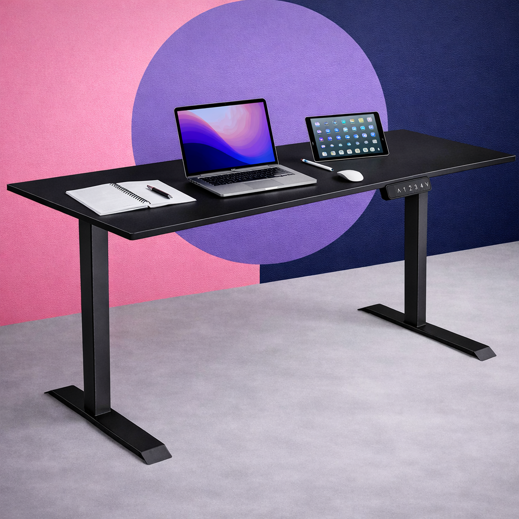 ZY-02 Electric Standing Desk with Orange Grid Bookshelf Workspace