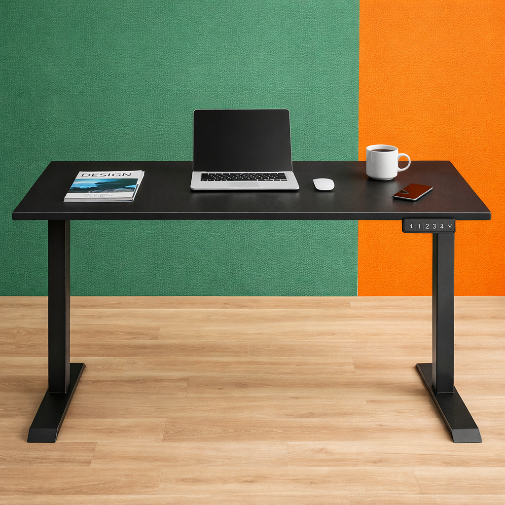 ZY-02 Electric Standing Desk with Minimal White Orange Wall Workspace