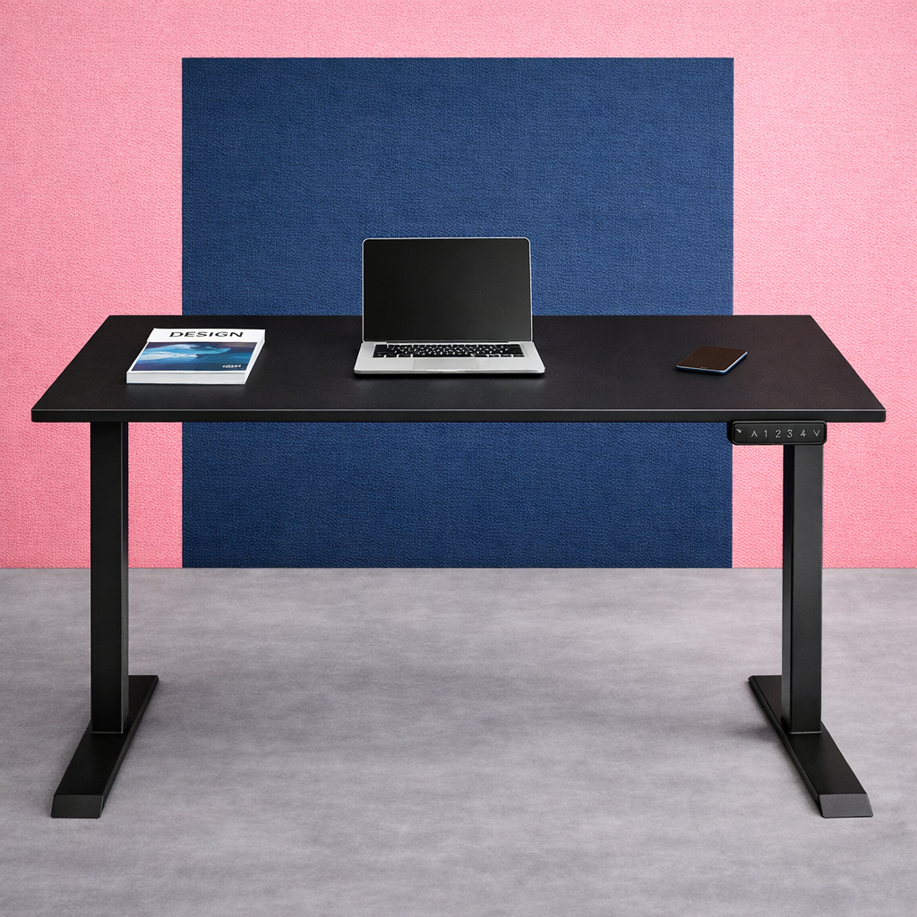 ZY-02 Electric Standing Desk with Teal Yellow Geometric Wall Workspace