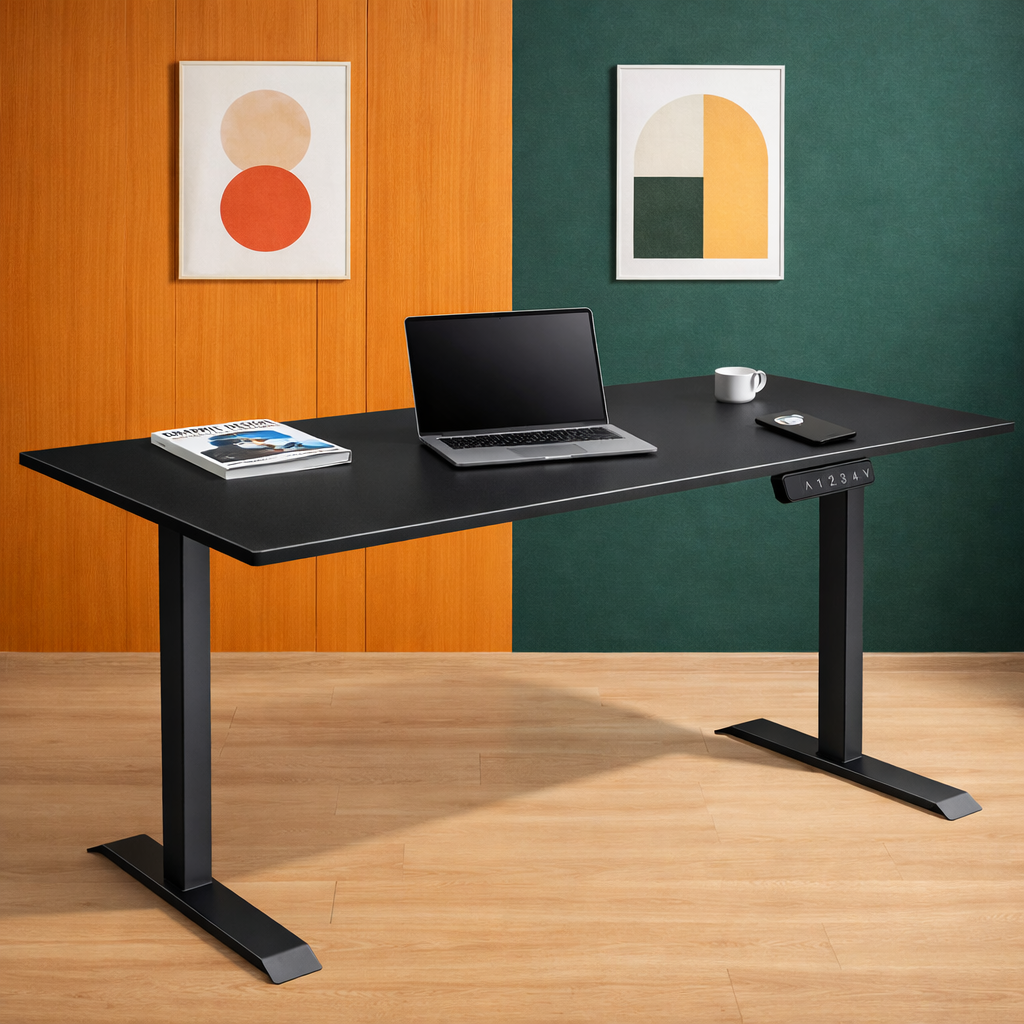 ZY-02 Electric Standing Desk with Pink Black Creative Studio Background