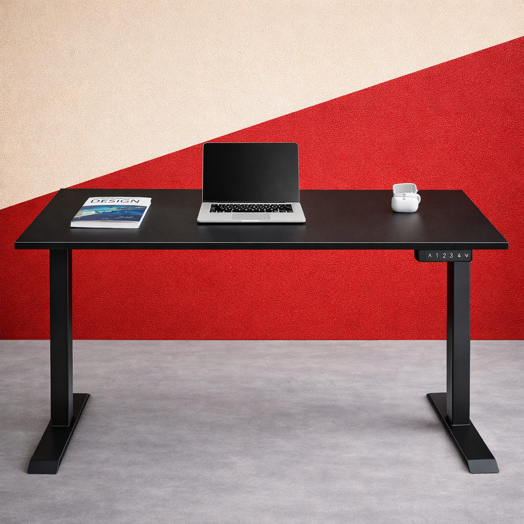 ZY-02 Electric Standing Desk with Orange Industrial Shelf Background