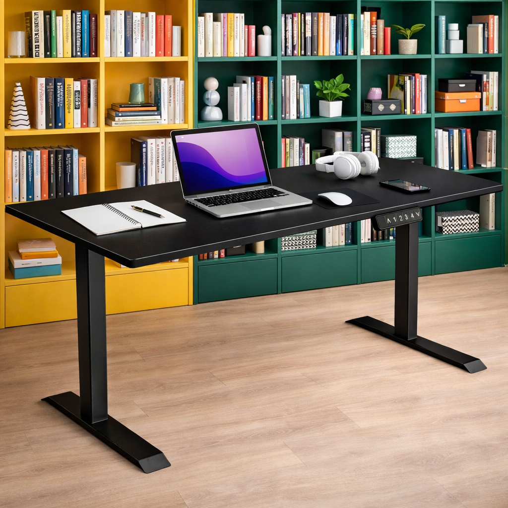 ZY-02 Electric Standing Desk with Colorful Bookshelf Office Workspace
