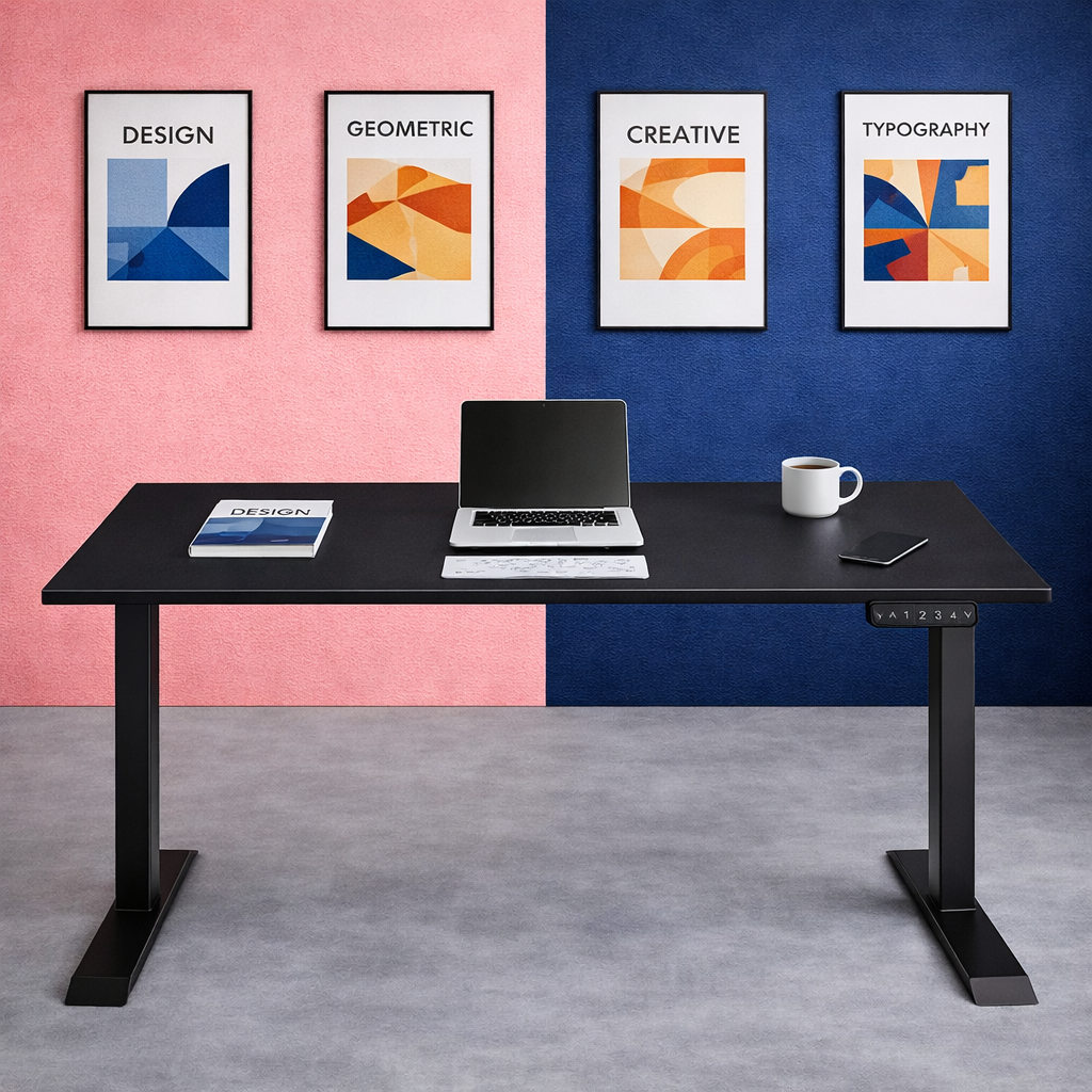 ZY-02 Electric Standing Desk with Orange Blue Stage Platform Workspace