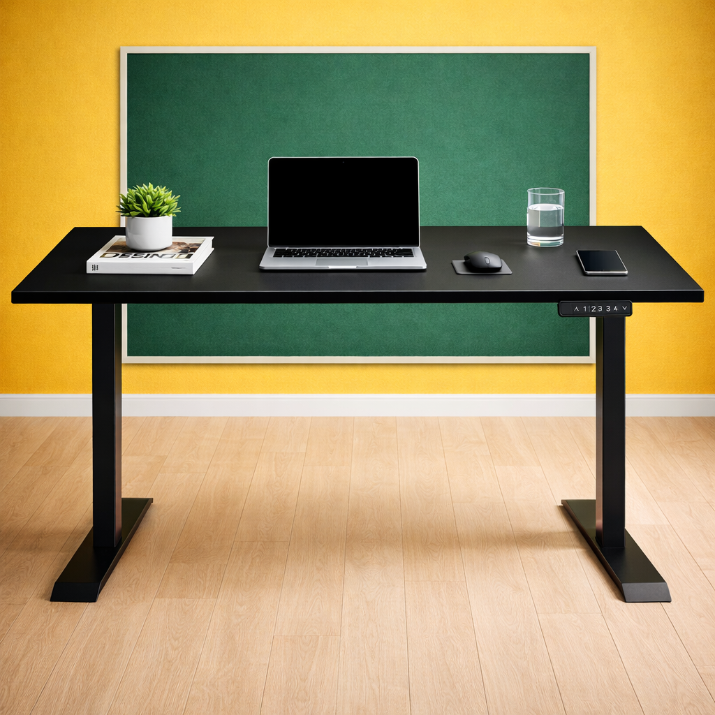 ZY-02 Electric Standing Desk with Orange Teal Geometric Workspace