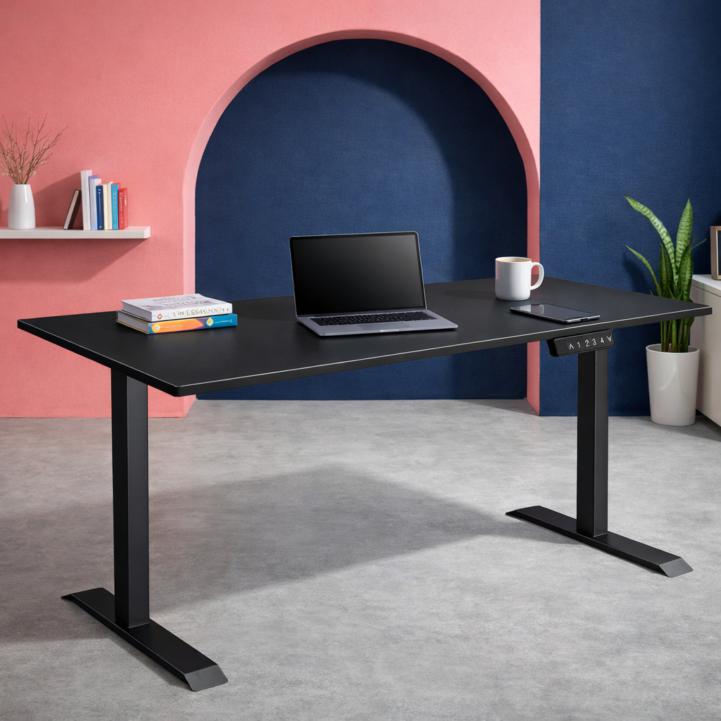 ZY-02 Electric Standing Desk with Pink Blue Arch Wall Workspace