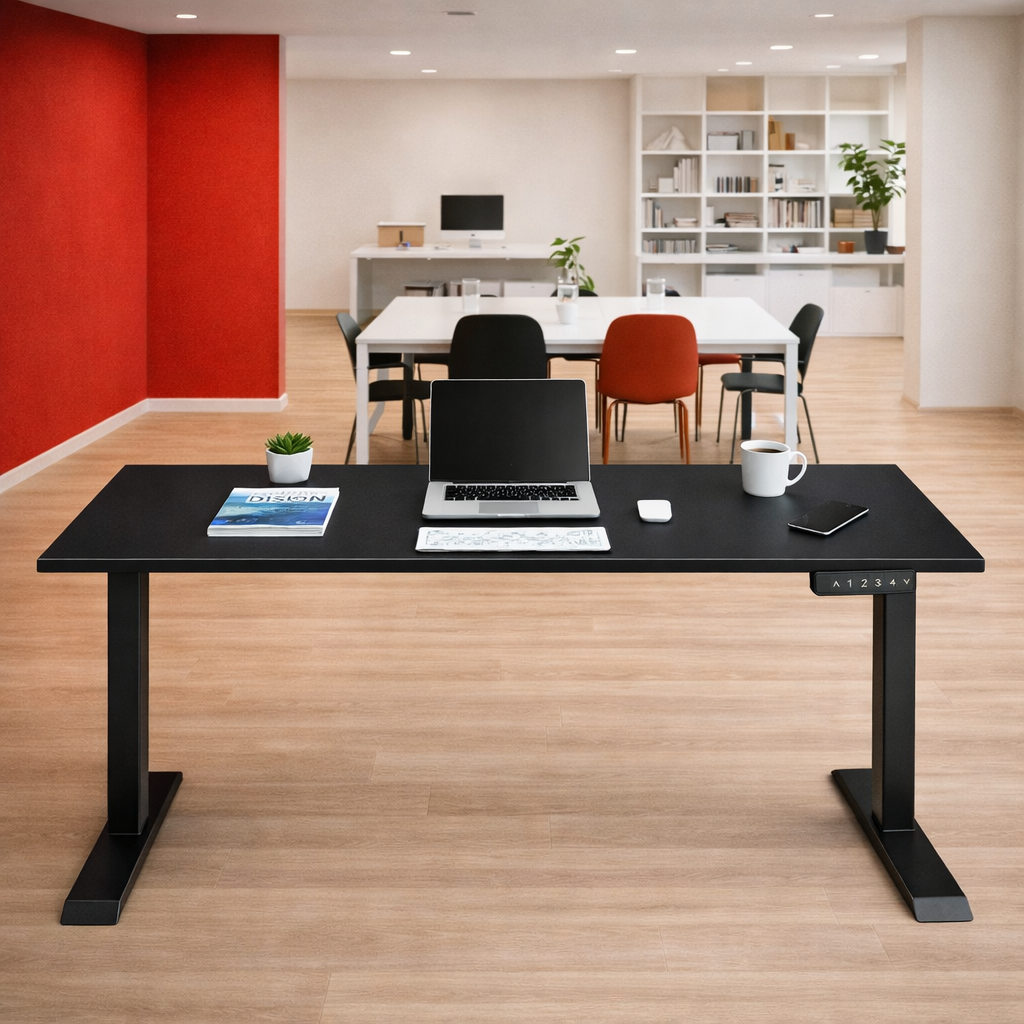 ZY-02 Electric Standing Desk with Red Diagonal Modern Wall Workspace