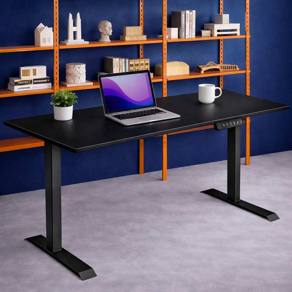 ZY-02 Electric Standing Desk with Glass Office Workspace Scene