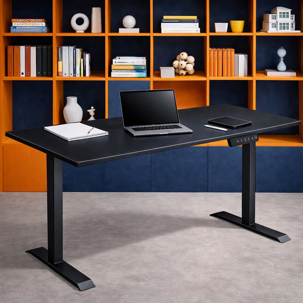 ZY-02 Electric Standing Desk with Pink Circle Art Wall Workspace