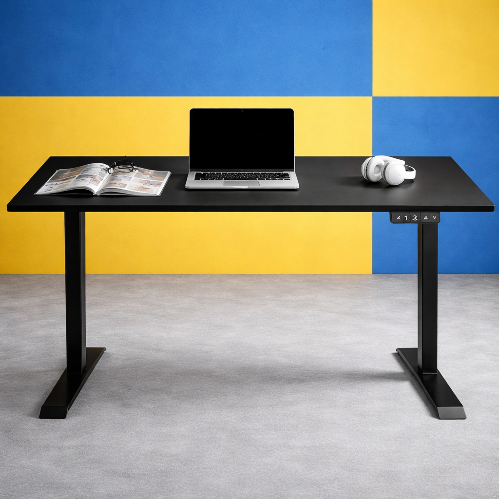 ZY-02 Electric Standing Desk with Yellow Blue Modern Office Interior