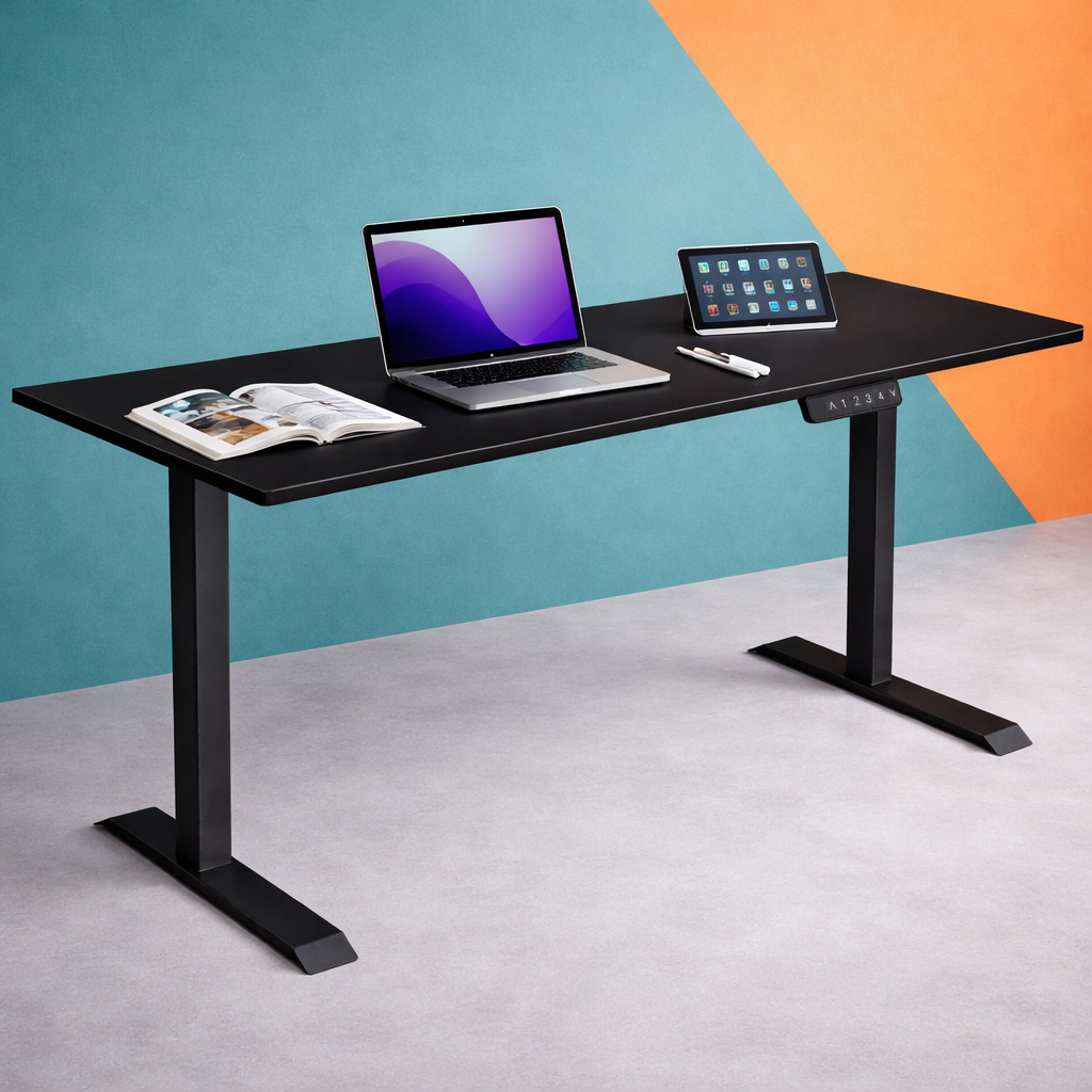 ZY-02 Electric Standing Desk with Red and Beige Art Wall Workspace