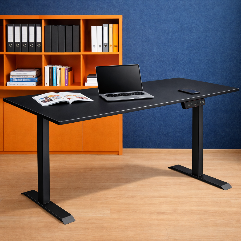 ZY-02 Electric Standing Desk with Green Yellow Storage Cabinet Workspace