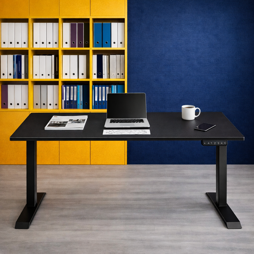 ZY-02 Electric Standing Desk with Red and Blue Modern Workspace