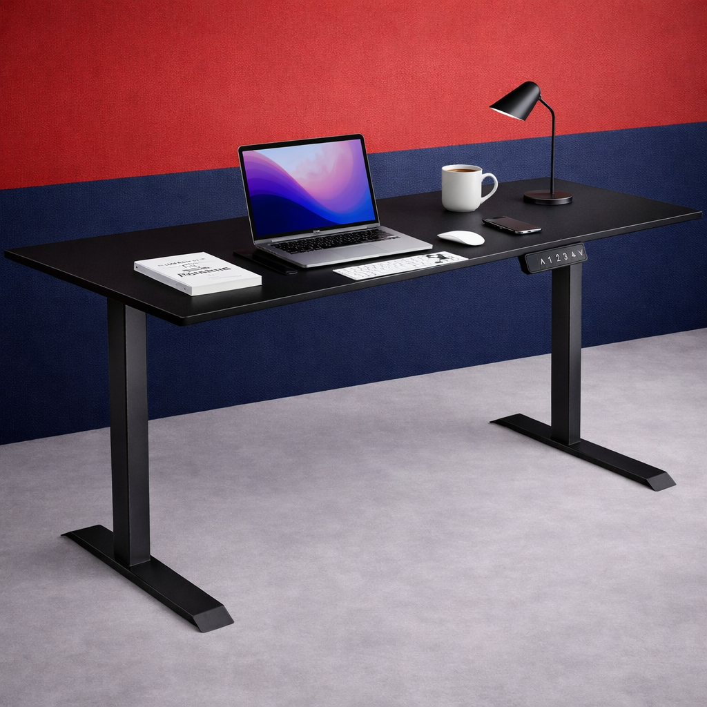 ZY-02 Electric Standing Desk with Pink Black Wall Workspace