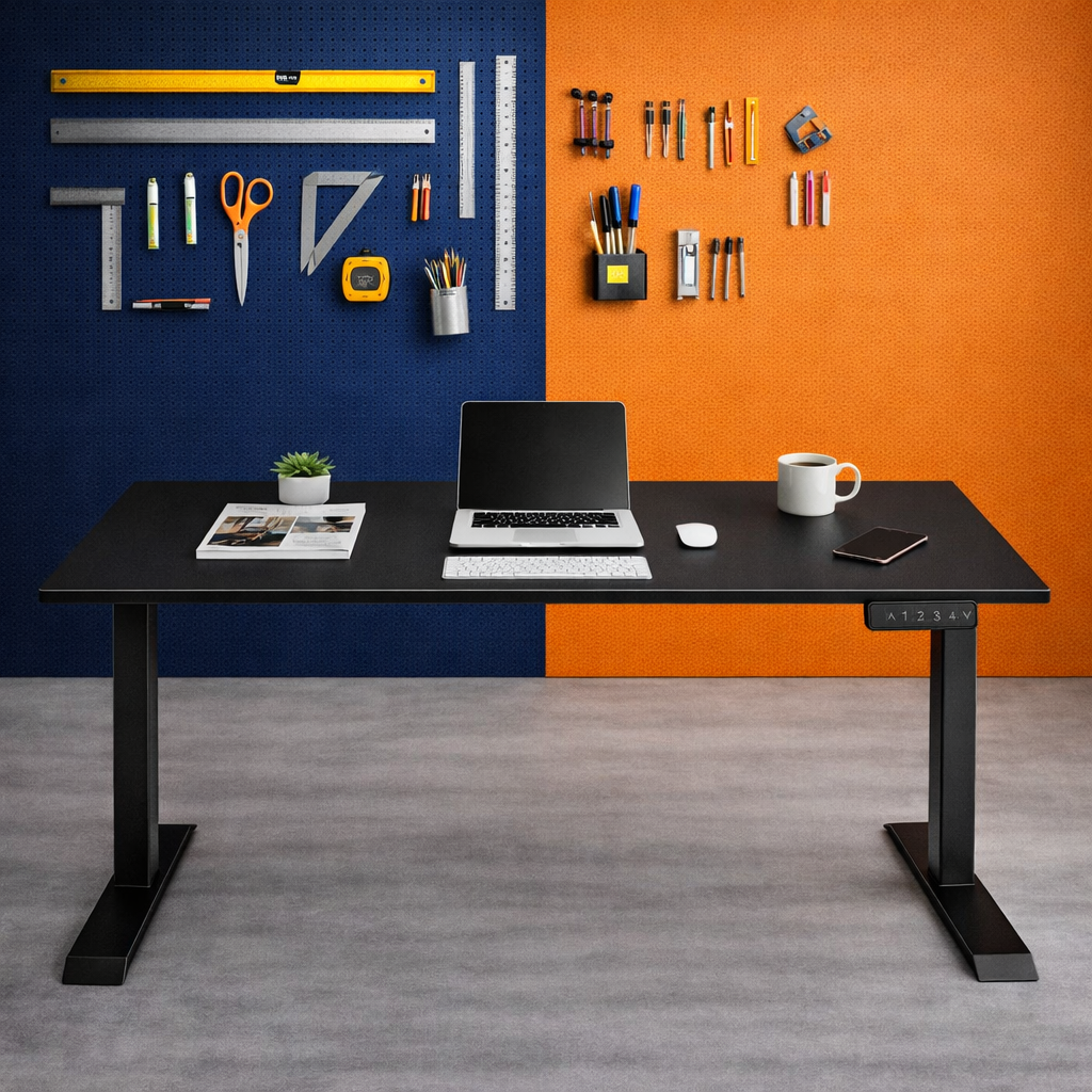 ZY-02 Electric Standing Desk with Orange and Blue Creative Office Wall