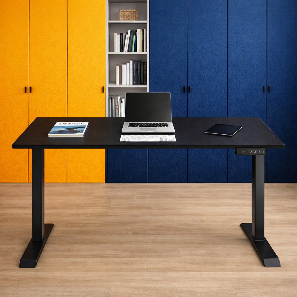 ZY-02 Electric Standing Desk with Blue Yellow Corridor Workspace