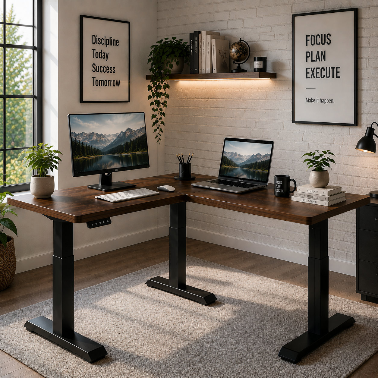 L-Shaped Single Motor Electric Standing Desk Frame with Dual-Side Width Adjustment for Office Furniture Wholesalers