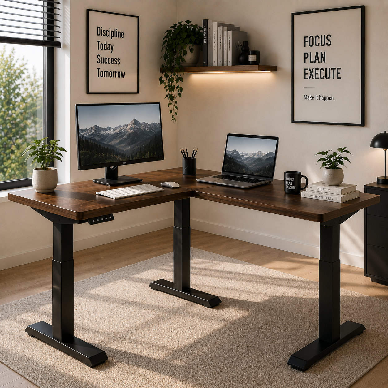 L-Shaped Single Motor Electric Corner Desk with Local-Top Flexibility for Private Label Furniture Brands