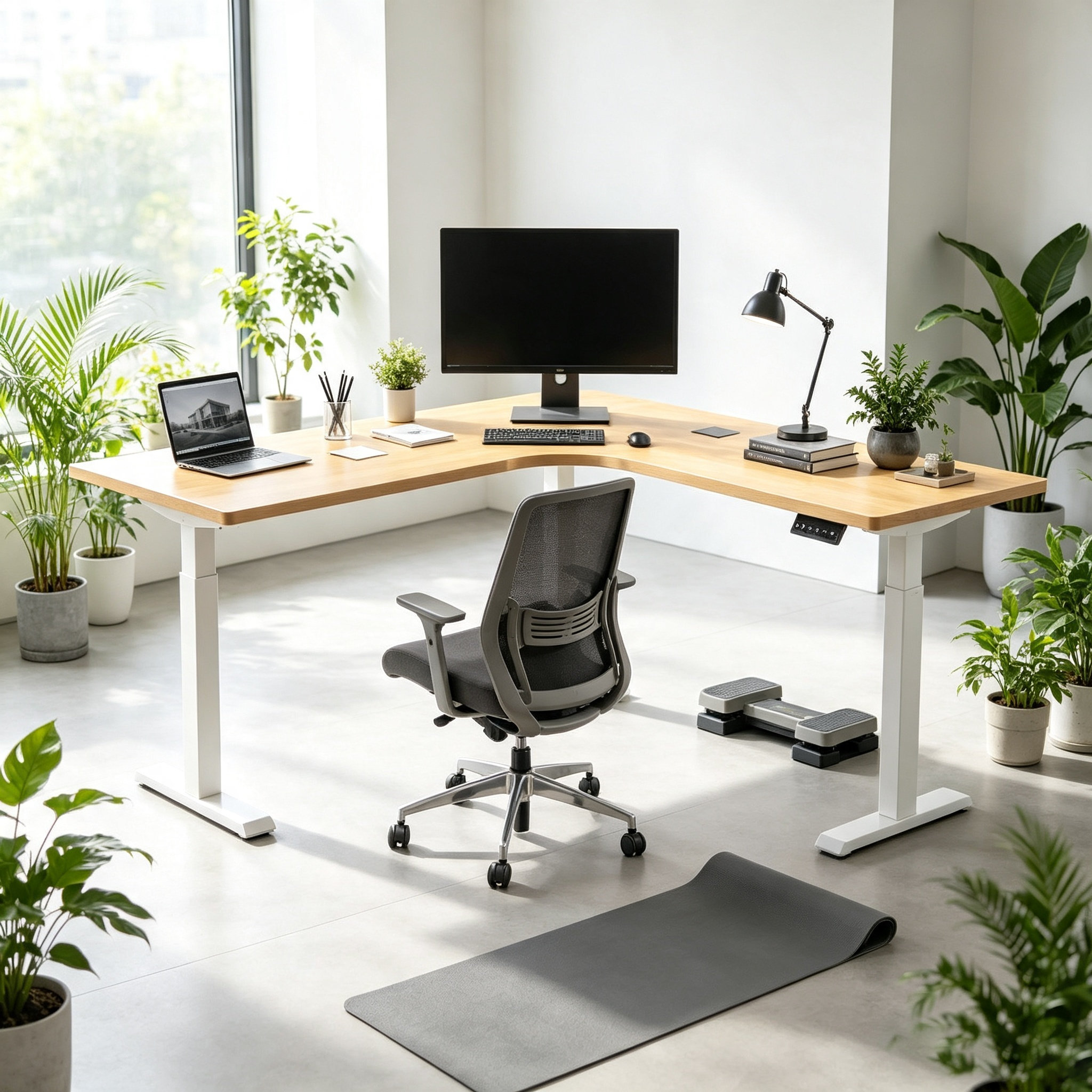 L-Shaped Single Motor Height Adjustable Desk with Flexible Return Width for Office Furniture Importers