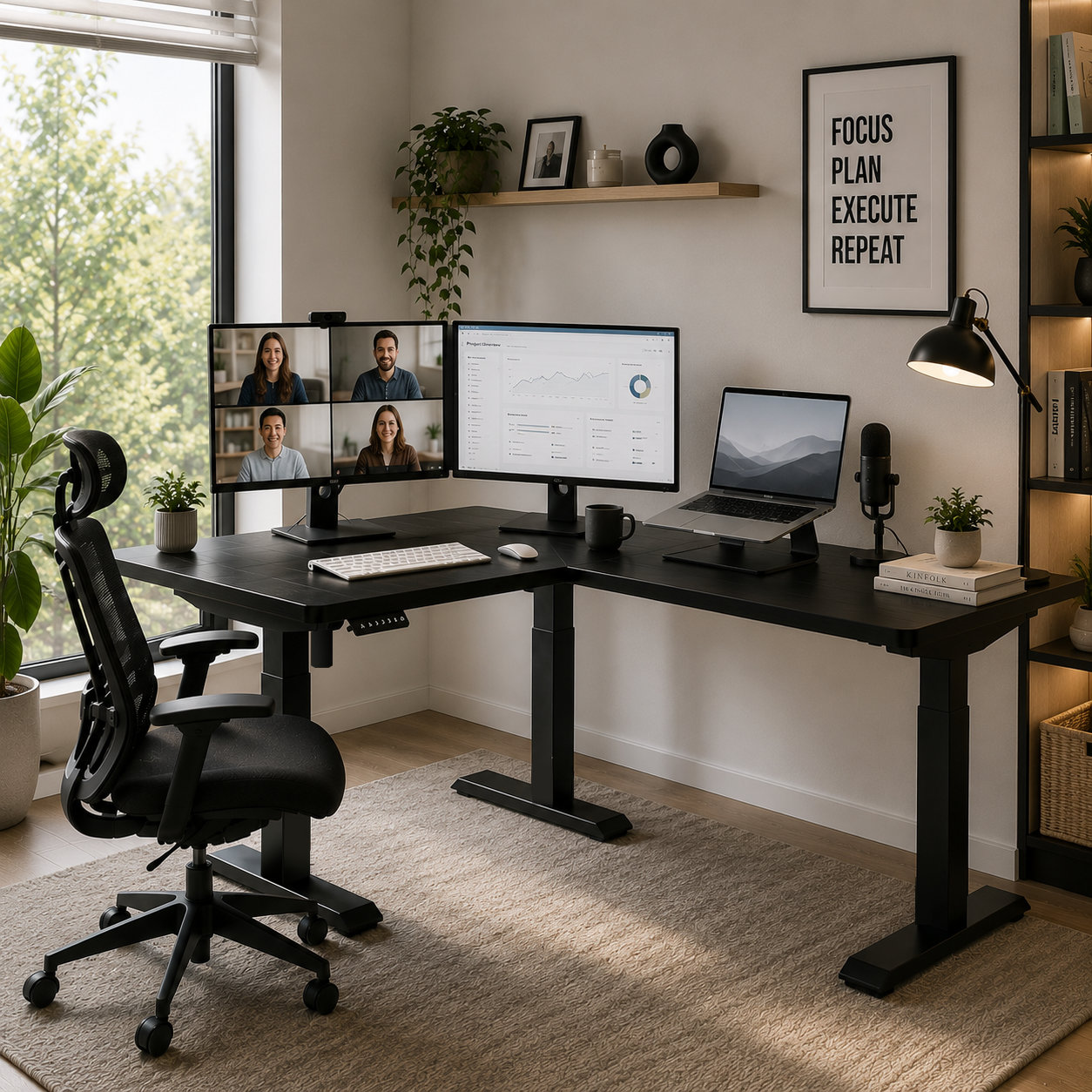 L-Shaped Electric Sit-Stand Corner Desk Frame with Variable Width for E-Commerce Furniture Lines