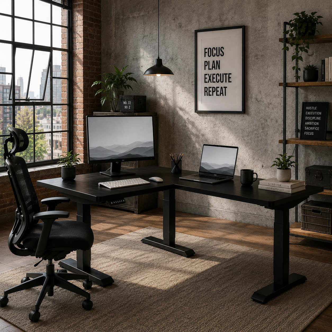 L-Shaped Single Motor Electric Desk Base with Three-Leg Support for Wholesale Office Furniture Programs