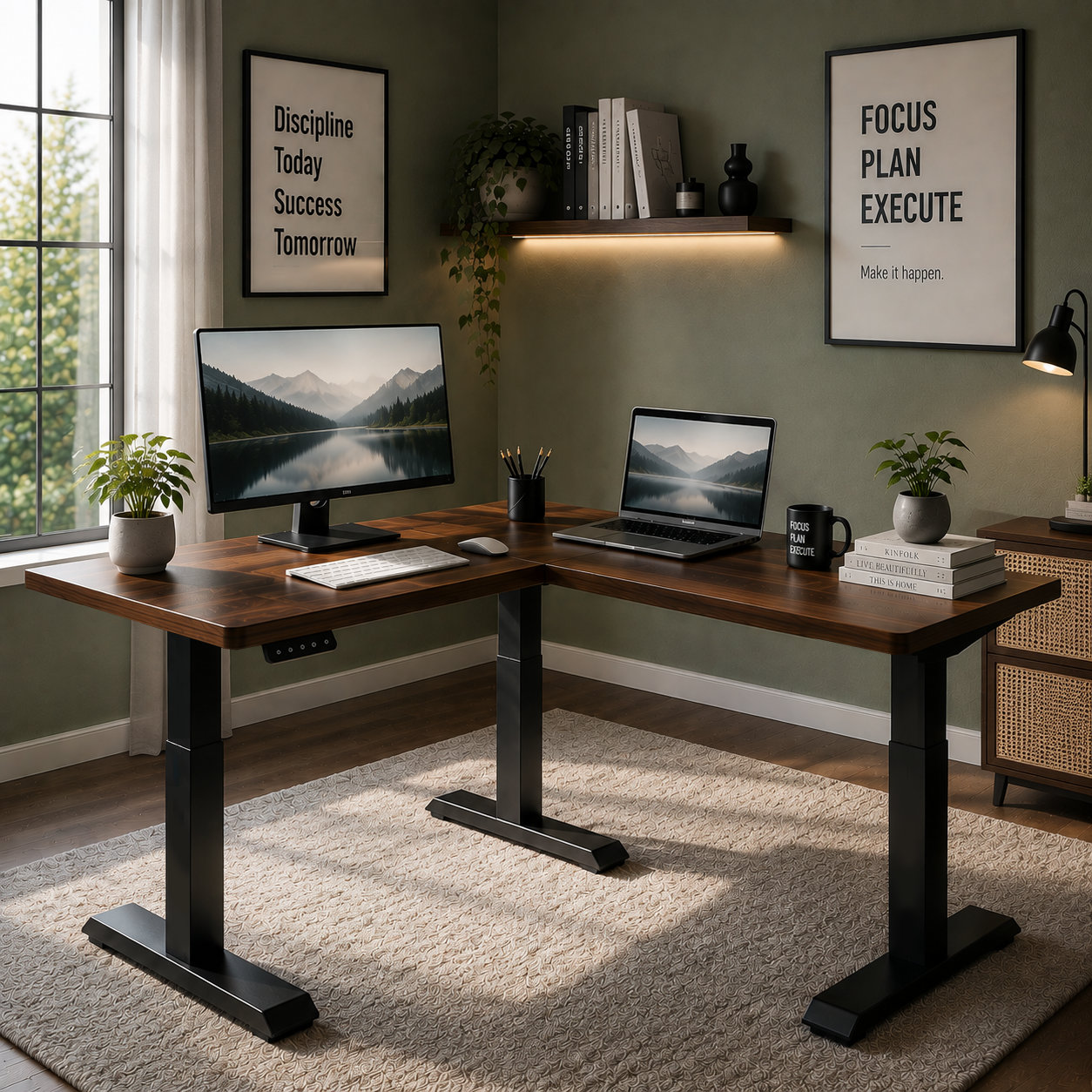 L-Shaped Single Motor Electric Office Desk Frame with Modular Desktop Matching for Import and Distribution Programs