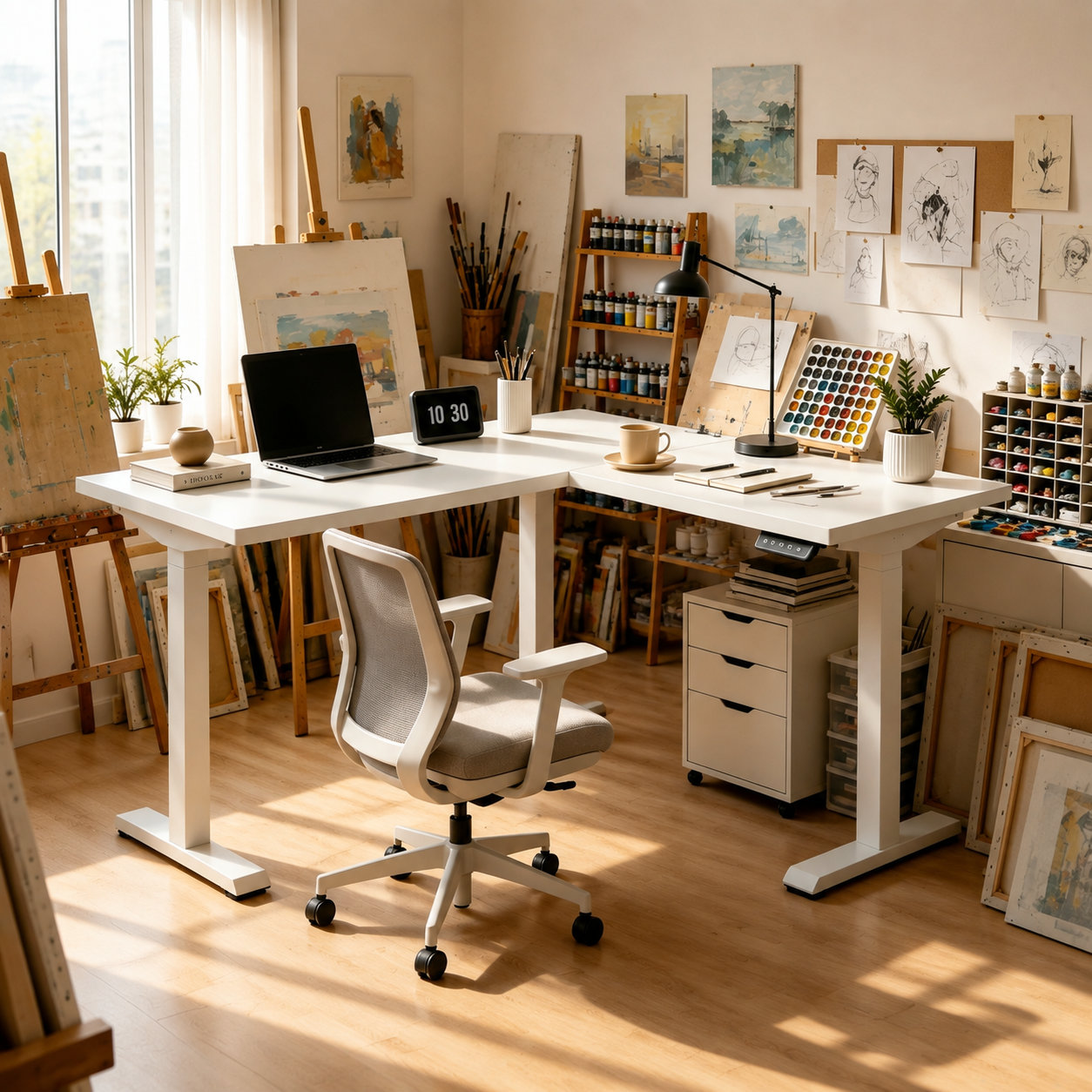 L-Shaped Single Motor Corner Sit-Stand Workstation with Flexible Footprint for Commercial Furniture Projects