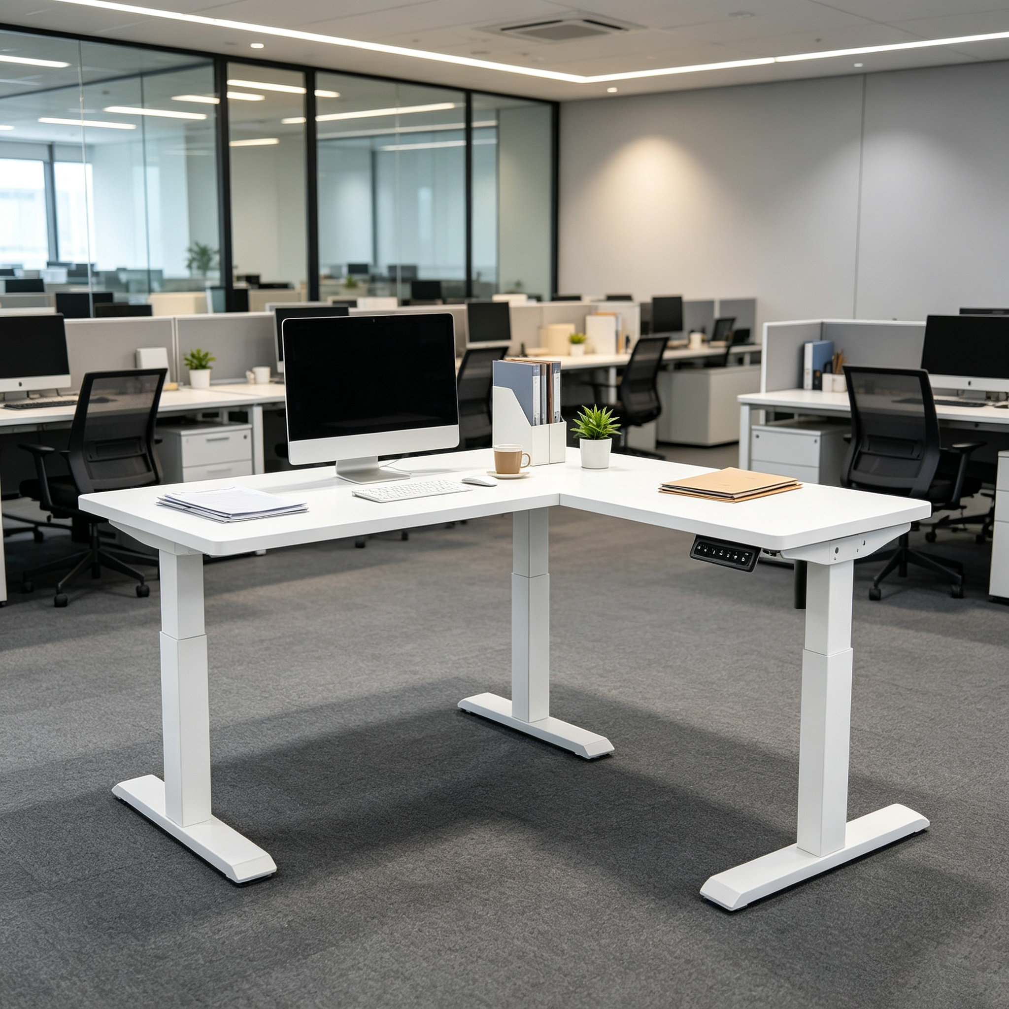L ShapedStanding Desk Electric Standing Corner Desk with Cable Friendly Design for Large Workspace Setups