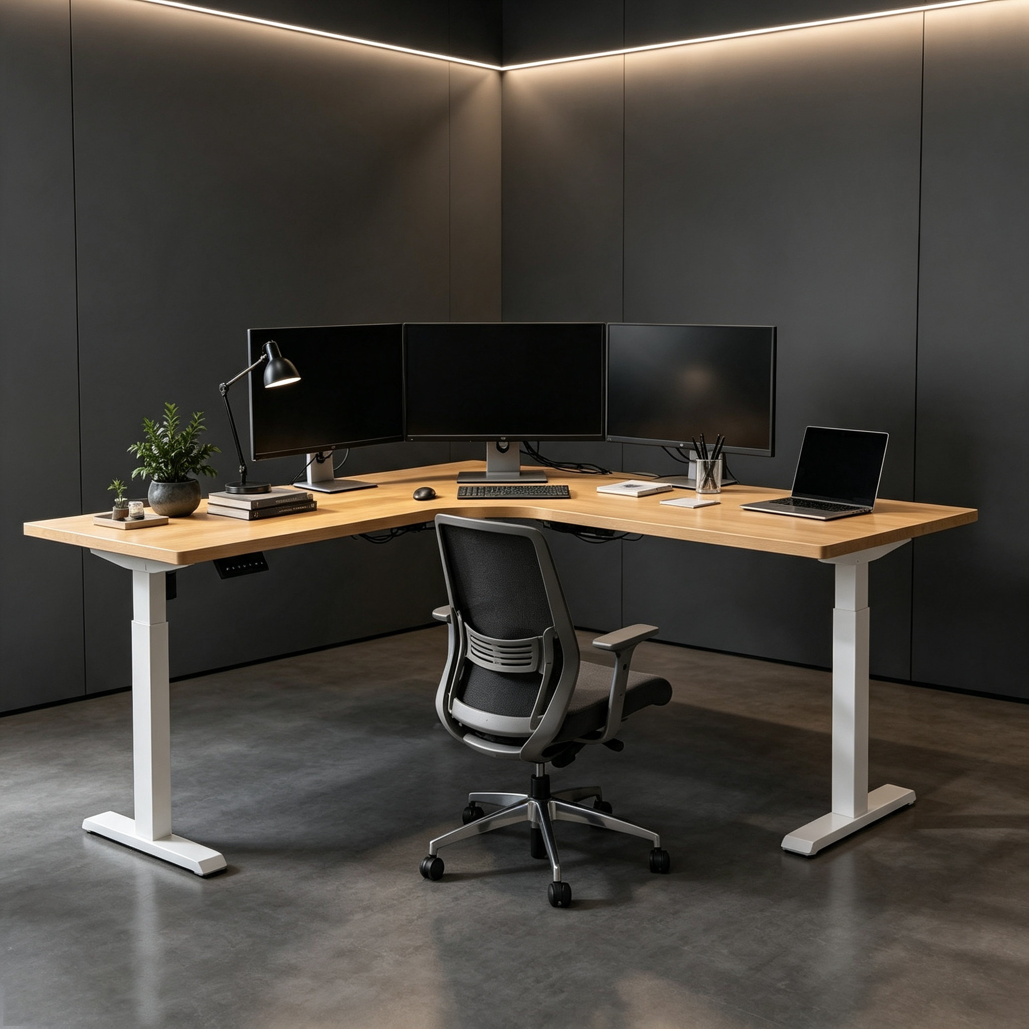 L-shaped Sit-to-Stand Office Workstation with Telescopic Width for Administrative Departments