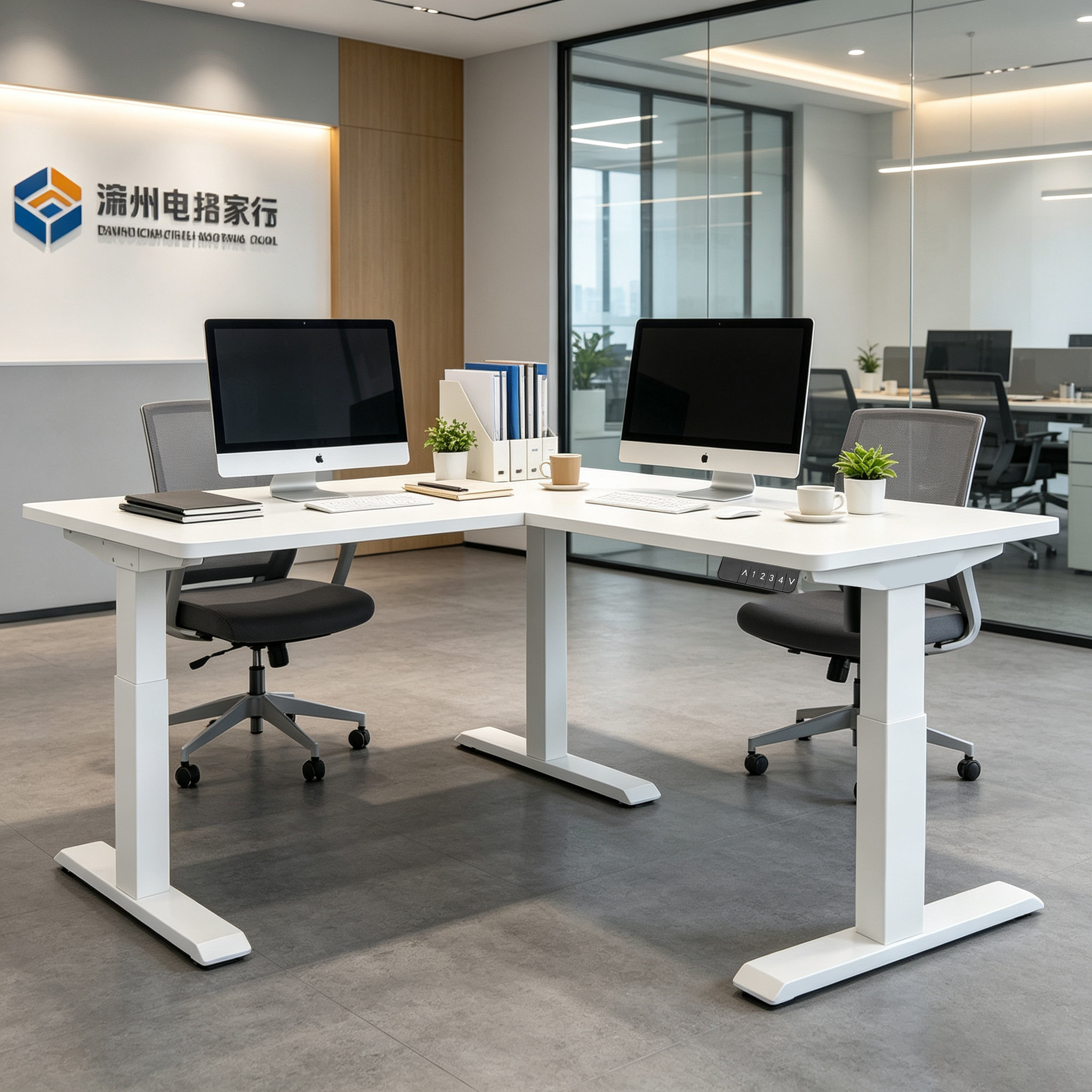 L ShapedStanding Desk Single Motor Reversible Corner Sit Stand Table for Modern Office Fit Out
