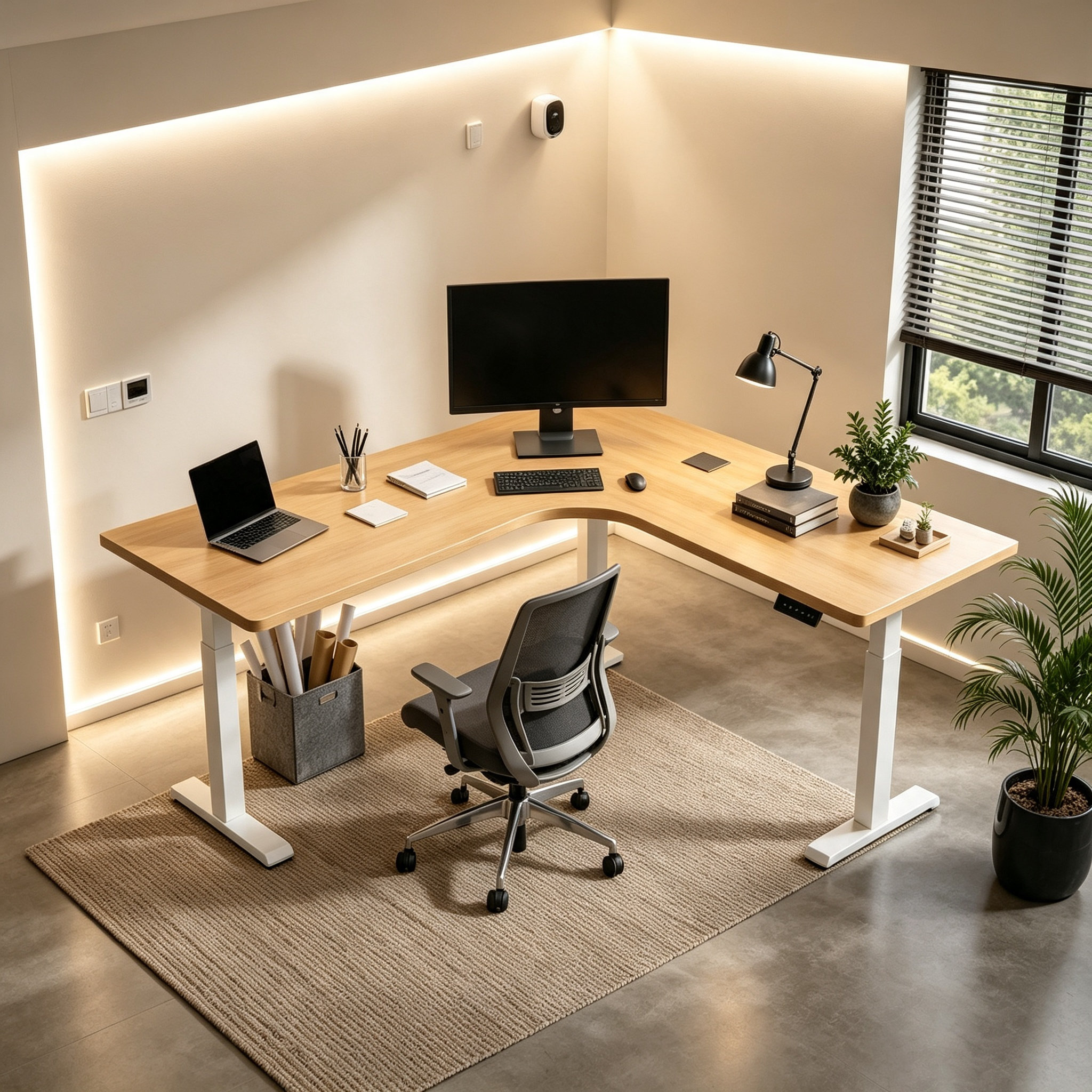 L-shaped Electric Corner Desk Frame with Compact Export Packing for International Distributors