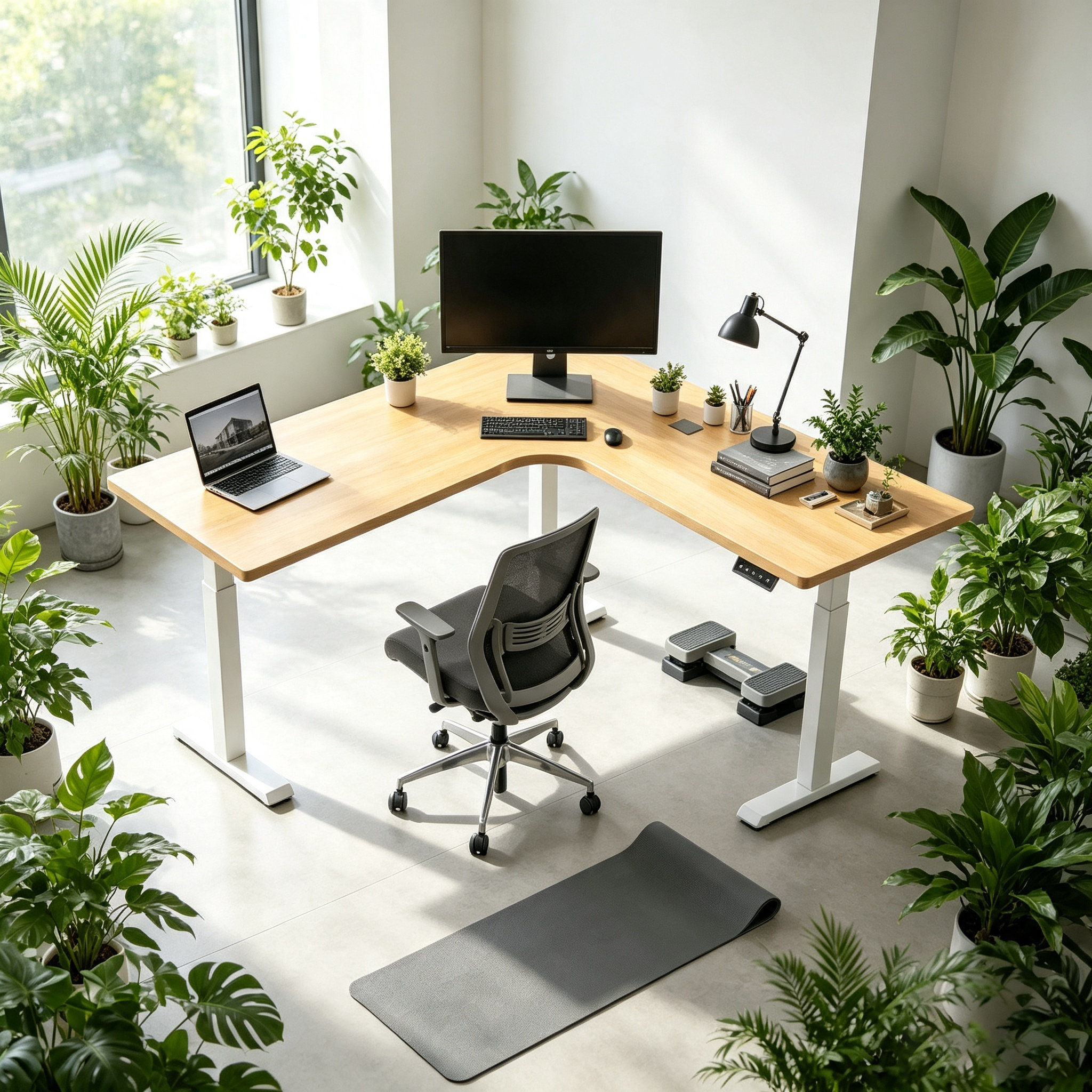 L-shaped Single-Motor Adjustable Desk with Broad Desktop Compatibility for Procurement Projects